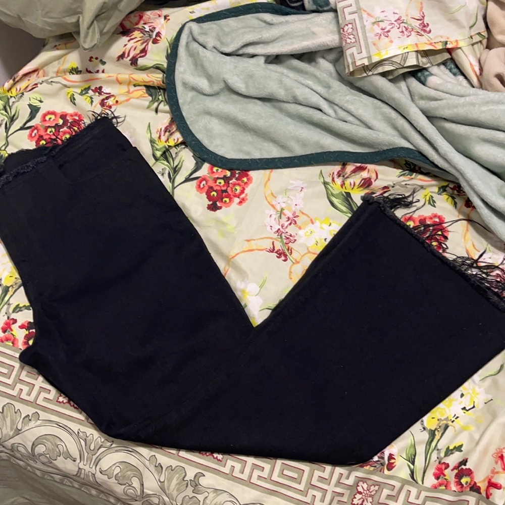 Marques Almeida designer black denim ankle jeans with raw hems low rise